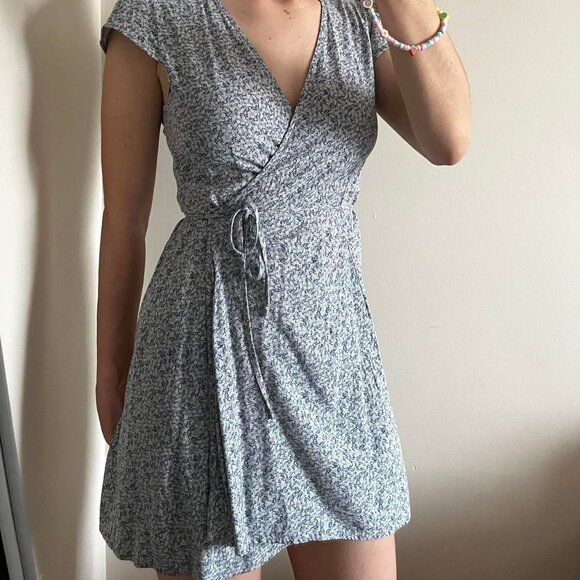 Brandy Melville Light Blue Robbie Wrap Mini Dress - Picture 1 of 4